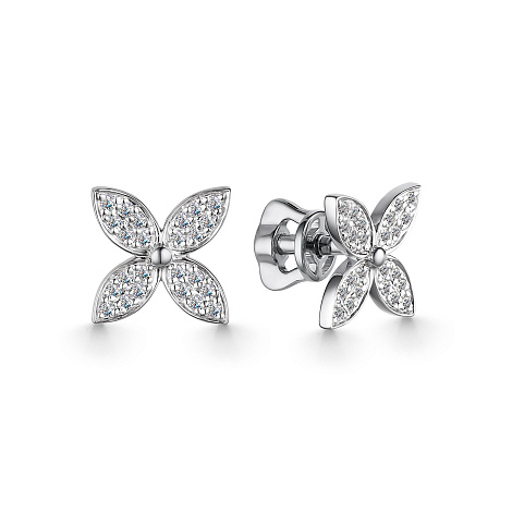 Cercei Pusete din aur alb cu pietre Diamant