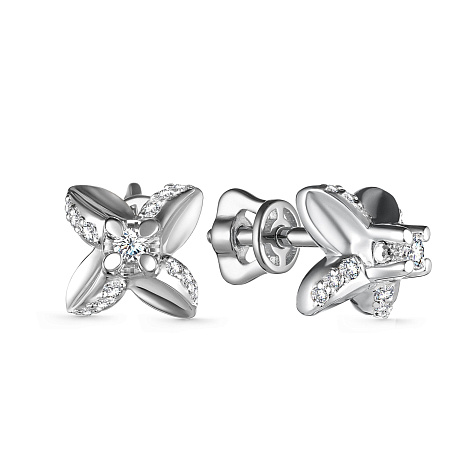 Cercei Pusete din aur alb cu pietre Diamant