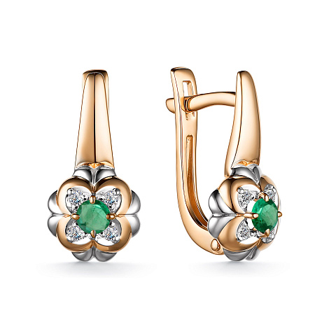 Cercei din aur roșu cu pietre Diamant, Smarald