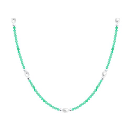 Colier din argint  cu pietre Agat verde, Perla Albă