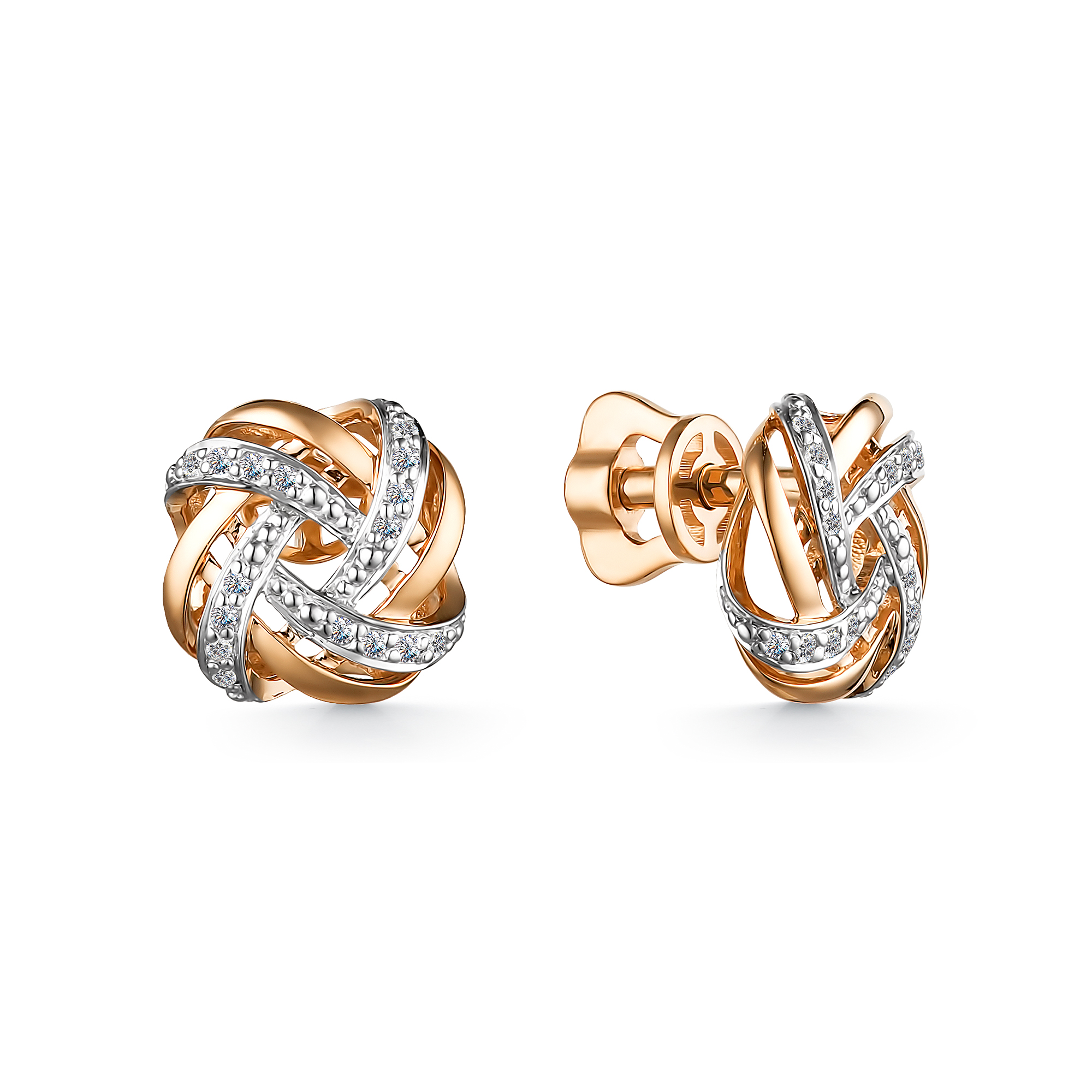 Серьги Пусеты из красного золота с камнями Бриллиант