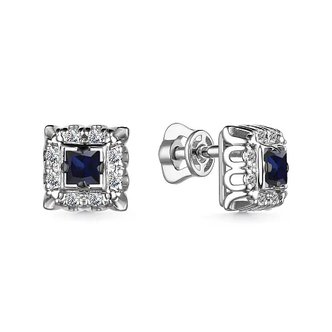 Cercei Pusete din aur alb cu Diamant, Safir