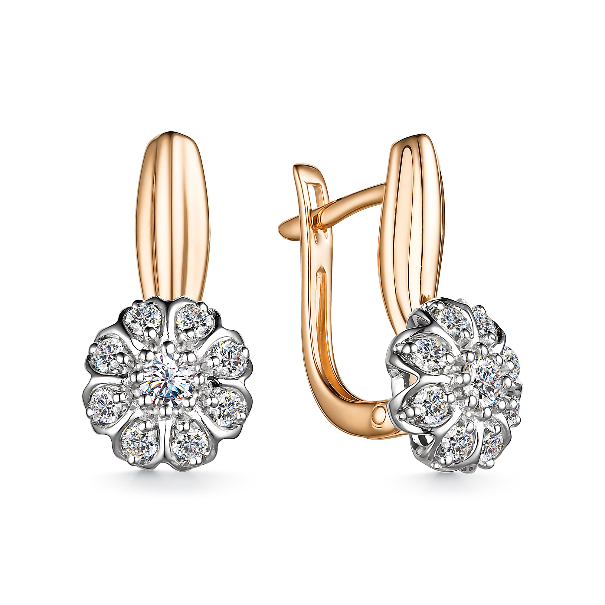 Серьги из красного золота с камнями Бриллиант