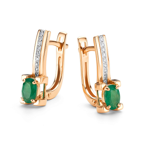 Серьги из красного золота с камнями Бриллиант, Изумруд