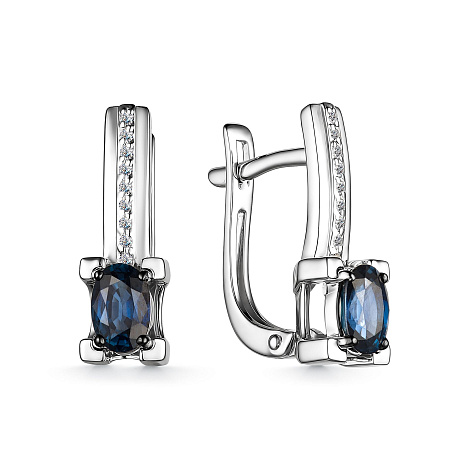 Серьги из белого золота с камнями Бриллиант, Сапфир