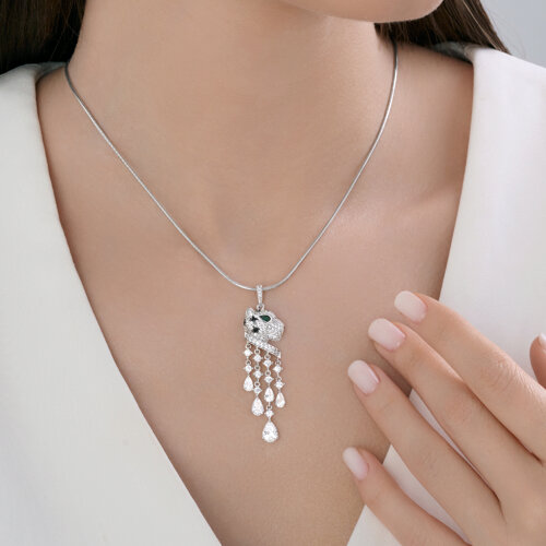 Pandantiv din argint  cu pietre Cubic Zirconia Incolor, Cubic Zirconia Verde și Cubic Zirconia Negru