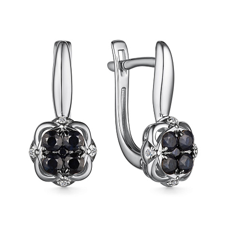 Серьги из белого золота с камнями Бриллиант, Сапфир