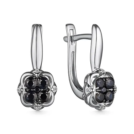 Серьги из белого золота с камнями Бриллиант, Сапфир