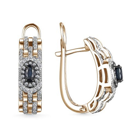 Cercei din aur roșu cu pietre Diamant, Safir