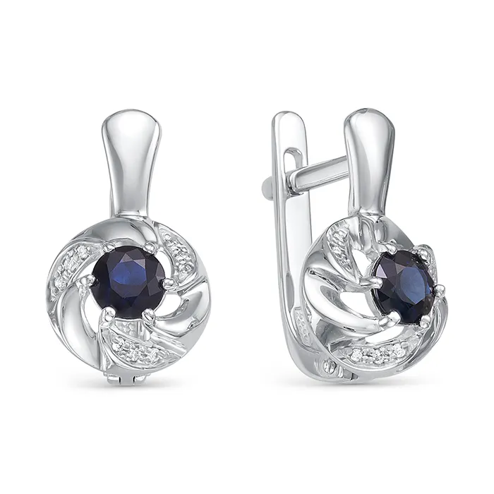 Серьги из белого золота с камнями Бриллиант, Сапфир