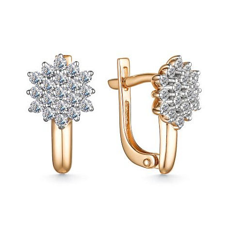 Серьги из красного золота с камнями Бриллиант