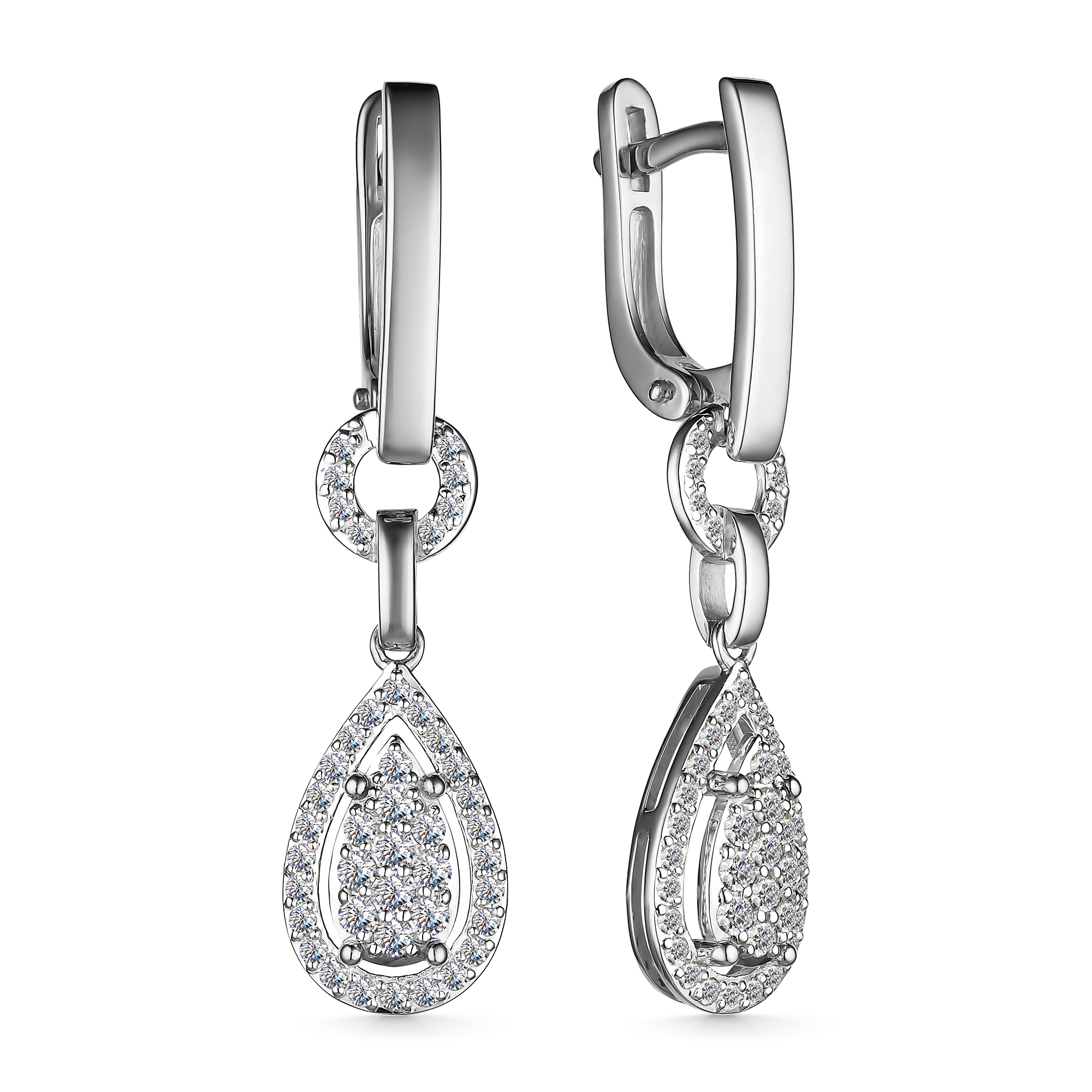 Cercei Suspendați din aur alb cu pietre Diamant