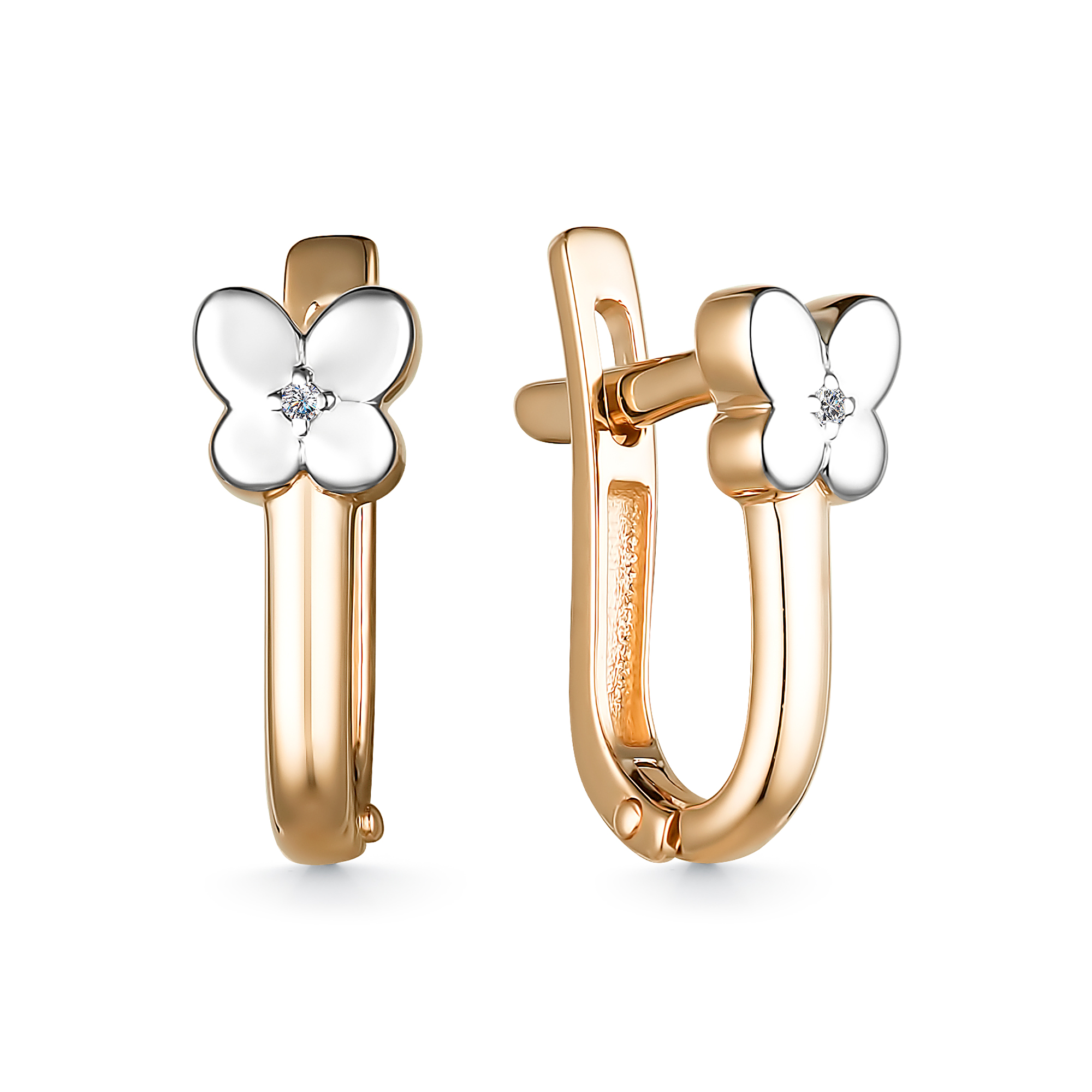 Cercei p-u copii din aur roșu cu pietre Diamant