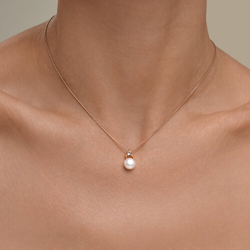 Подвеска из красного золота с камнями Фианит, Жемчуг белый