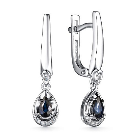 Cercei Suspendați din aur alb cu pietre Diamant, Safir