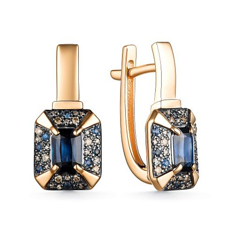 Cercei din aur roșu cu pietre Diamant, Diamant Cognac și Safir