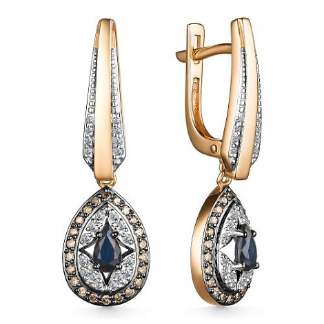 Cercei Suspendați din aur roșu cu pietre Diamant, Diamant Cognac și Safir