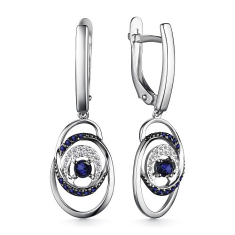 Cercei Suspendați din aur alb cu pietre Diamant, Safir