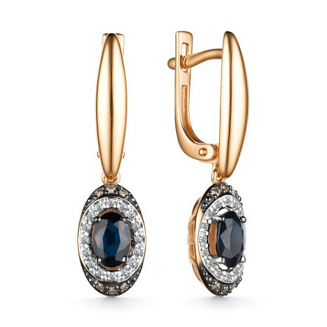 Cercei Suspendați din aur roșu cu pietre Diamant Cognac, Diamant și Safir