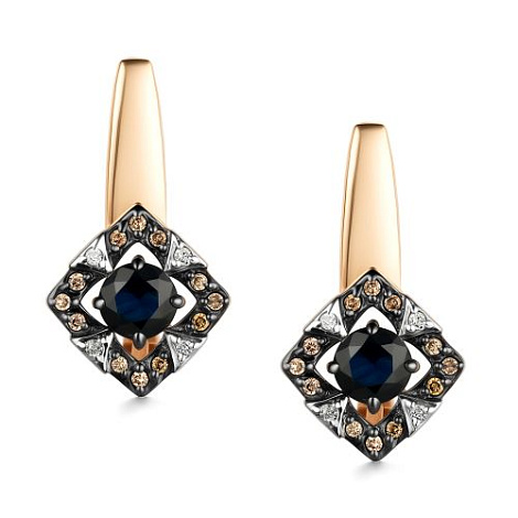 Cercei din aur roșu cu pietre Diamant Cognac, Diamant și Safir