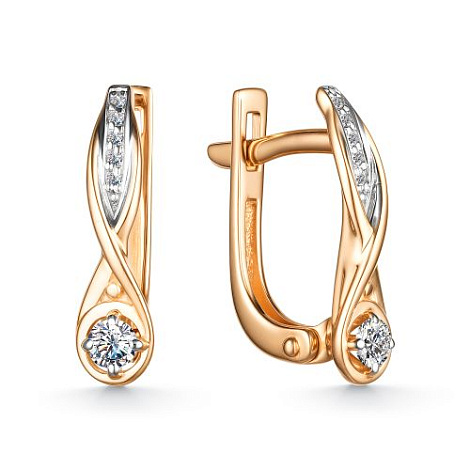 Серьги из красного золота с камнями Бриллиант