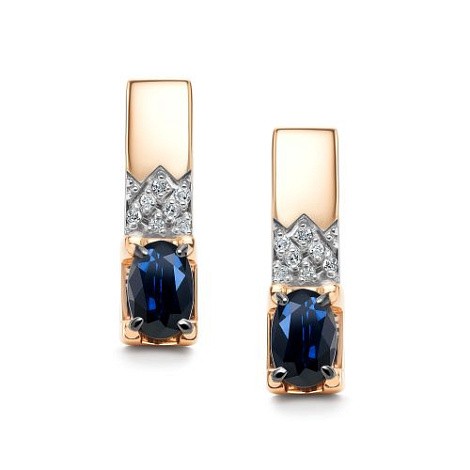 Cercei din aur roșu cu pietre Diamant, Safir