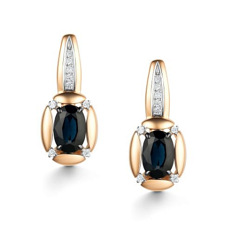 Cercei din aur roșu cu pietre Diamant, Safir