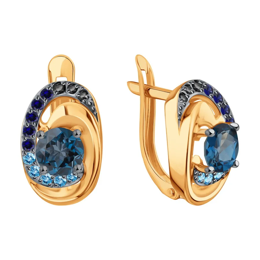 Cercei din aur roșu cu Cubic Zirconia Albastru, Cubic Zirconia Albastru Safir și Cubic Zirconia Negru