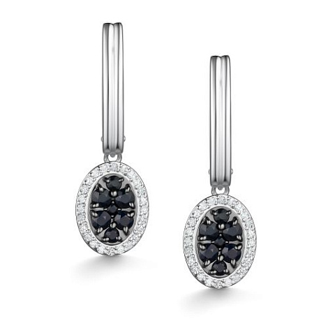 Cercei Suspendați din aur alb cu pietre Diamant, Safir