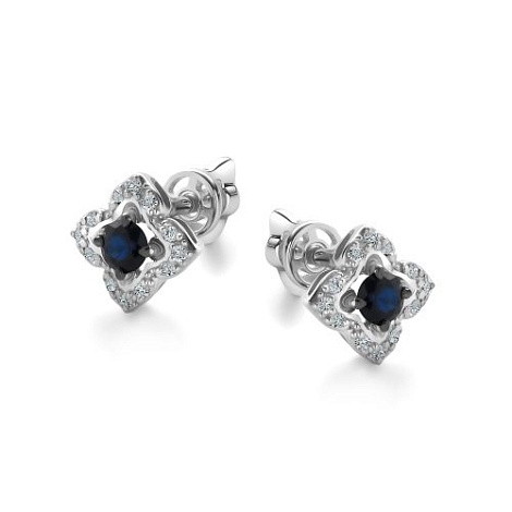 Cercei Pusete din aur alb cu pietre Diamant, Safir