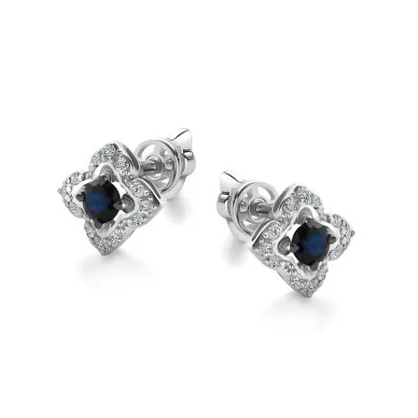 Cercei Pusete din aur alb cu Diamant, Safir