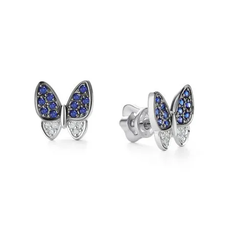 Cercei Pusete din aur alb cu Diamant, Safir