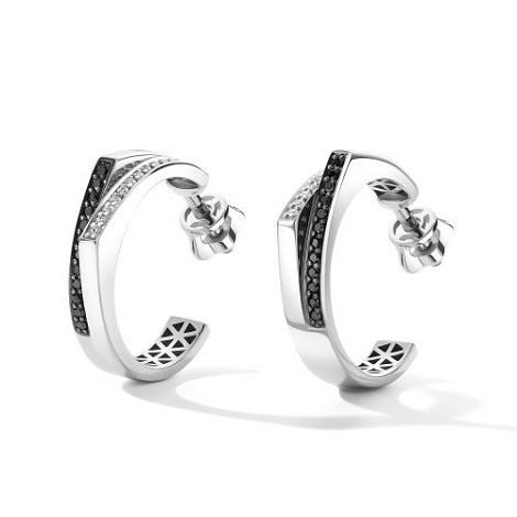 Cercei Pusete din aur alb cu pietre Diamant, Diamant negru