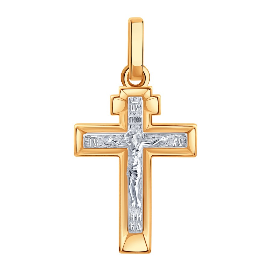 Cruce din aur alb și roșu fără pietre