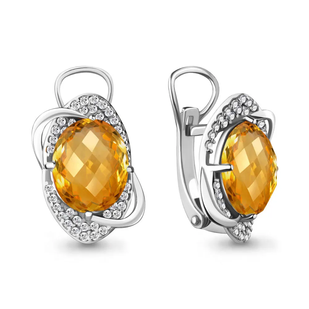 Cercei din aur alb cu Cubic Zirconia Incolor, Citrin