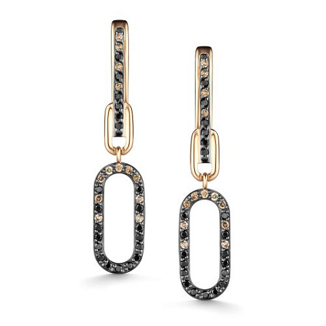 Cercei Suspendați din aur roșu cu pietre Diamant negru, Diamant Cognac