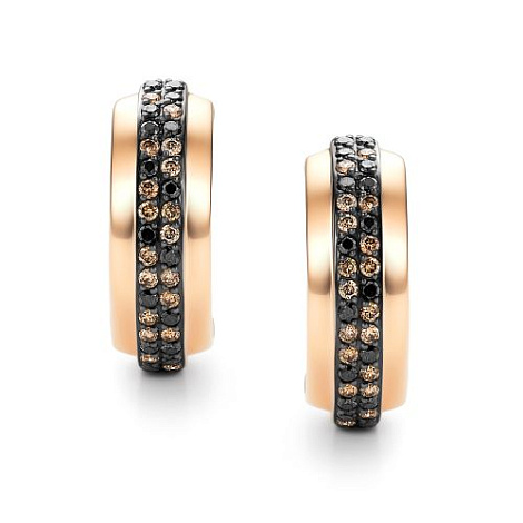 Серьги из красного золота с камнями Черный бриллиант, Бриллиант коньяк