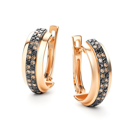 Серьги из красного золота с камнями Черный бриллиант, Бриллиант коньяк