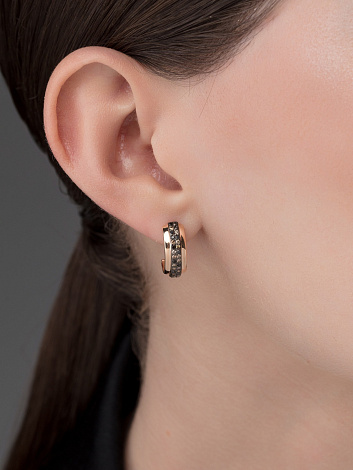 Серьги из красного золота с камнями Черный бриллиант, Бриллиант коньяк