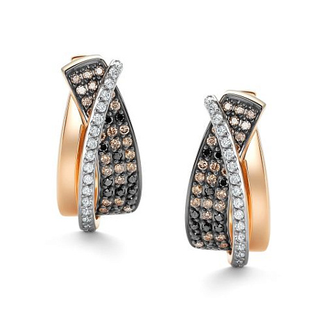 Cercei din aur roșu cu pietre Diamant, Diamant Cognac și Diamant negru