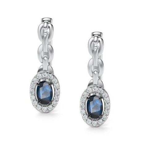 Cercei din aur alb cu pietre Diamant, Safir