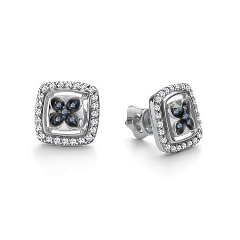 Cercei Pusete din aur alb cu pietre Diamant, Safir