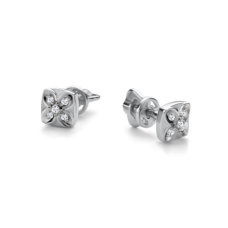 Cercei Pusete din aur alb cu pietre Diamant