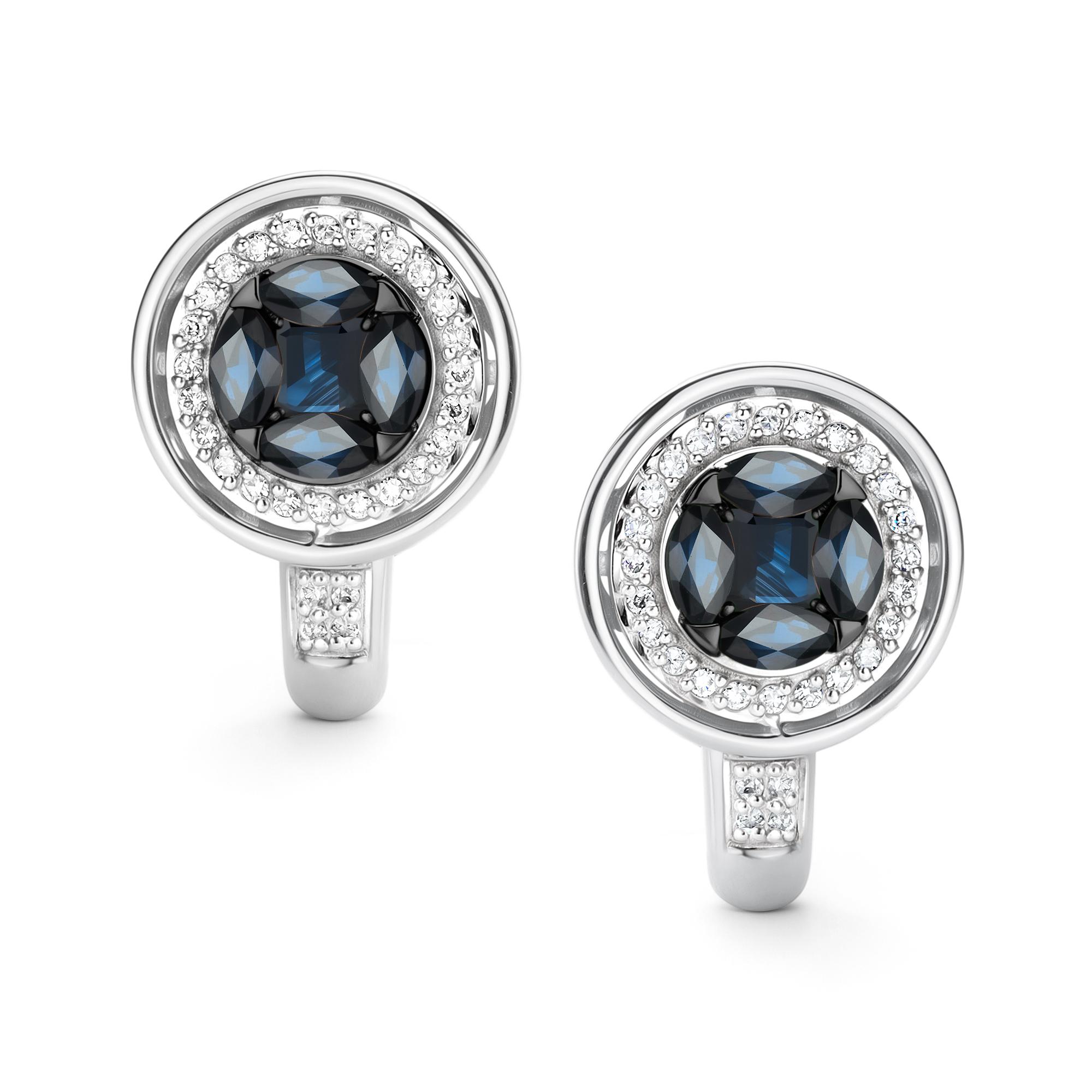 Серьги из белого золота с камнями Бриллиант, Сапфир