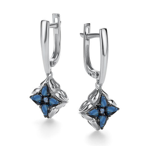 Серьги Длинные из белого золота с камнями Сапфир