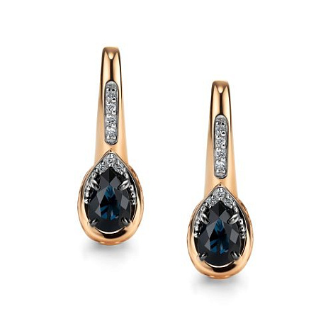 Cercei din aur roșu cu pietre Diamant, Safir