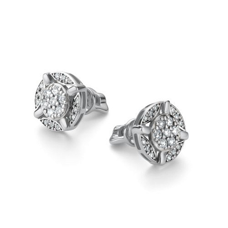 Cercei Pusete din aur alb cu pietre Diamant