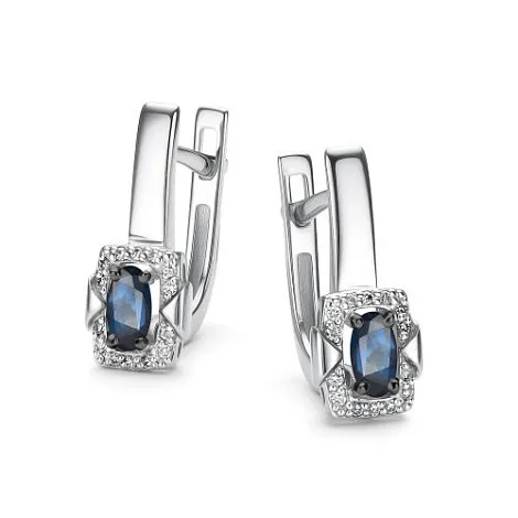 Серьги из белого золота с камнями Бриллиант, Сапфир