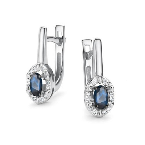 Cercei din aur alb cu pietre Diamant, Safir