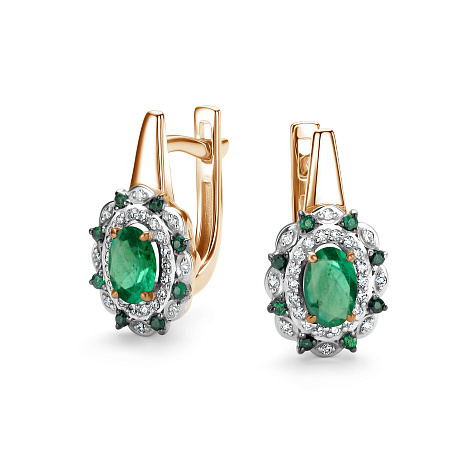 Серьги из красного золота с камнями Бриллиант, Изумруд